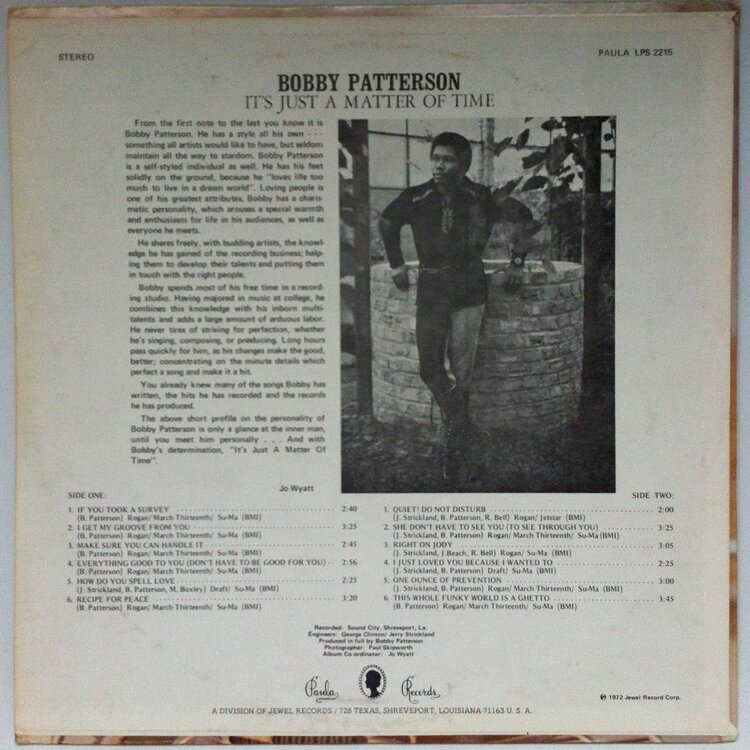 Bobby Patterson / It's Just A Matter Of Time PAULA LPS 2215-