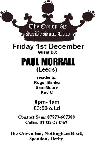 crown 6ts rnb/soul club - fri 1st dec w/paul morrall