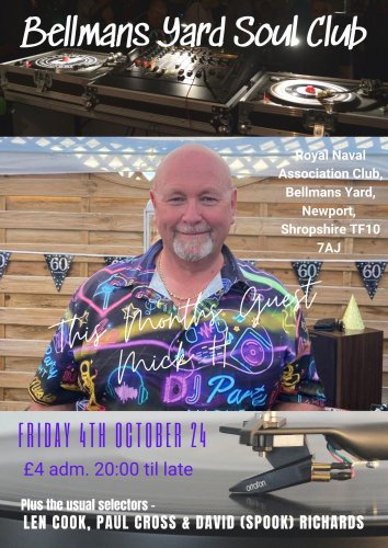 BELLMANS YARD SOUL CLUB - FRIDAY 4th OCTOBER - Guest MICK H