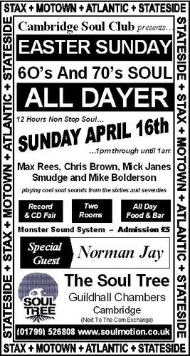 cambridge soul club - easter sunday all dayer - april 16th