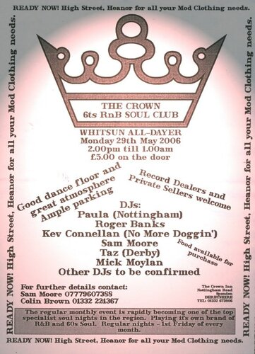 alldayer monday 29th may @ crown rnb 6ts soul club, spondon