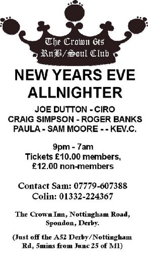 new years eve - crown 6ts rnb/soul club, spondon, derby