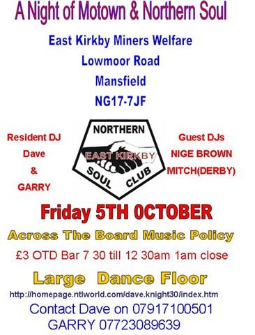 east kirkby miners welfare 5th oct