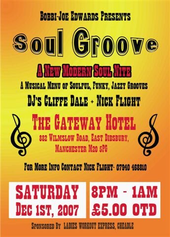 soul groove, didsbury, manchester. sat 1st december