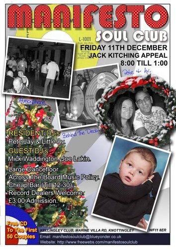 manifesto soul club - friday 11 dec - charity night in aid of the jack kitching appeal