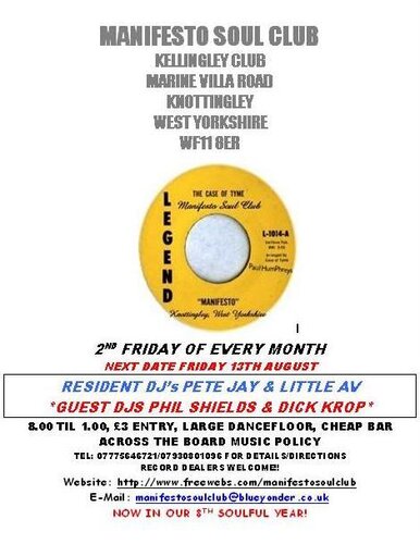 manifesto soul club, west yorks - friday 13th august - guest djs phil shields & dick krop