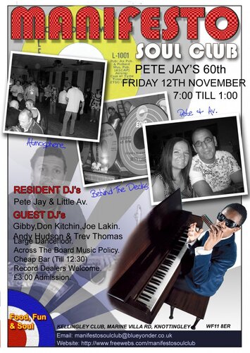 manifesto soul club - friday 12th november - pete jay's 60th birthday