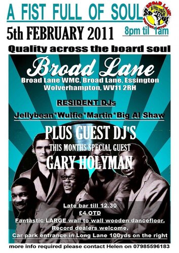 broad lane wmc....a fist full of soul,,,,,sat 5th feb