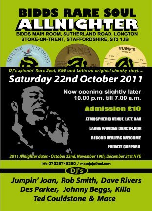 bidds rare soul allnighter - saturday 22nd october 2011