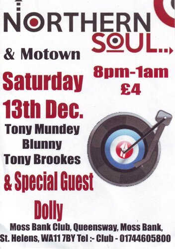 moss bank soul club, st helens, saturday 13th december