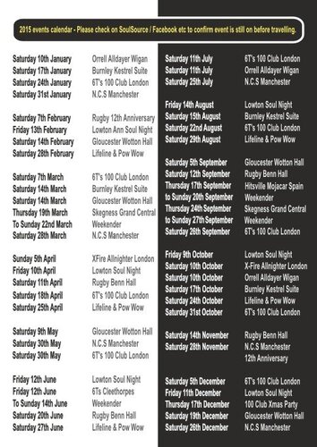 new century soul, rugby, lifeline & pow pow, burnley, gloucester and 6t's 100 club allnighter 2015 dates