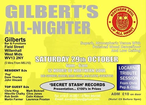 gilbert's allnighter saturday 29th october 2016