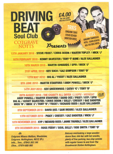 Driving Beat Soul Club Notts - 2018 event listing