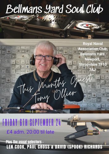 BELLMANS YARD SOUL CLUB - FRIDAY 6th SEPT 24 - TONY OLLIER