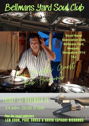 BELLMANS YARD SOUL CLUB - FRIDAY 1st Nov- Guest Rob Hurcomb